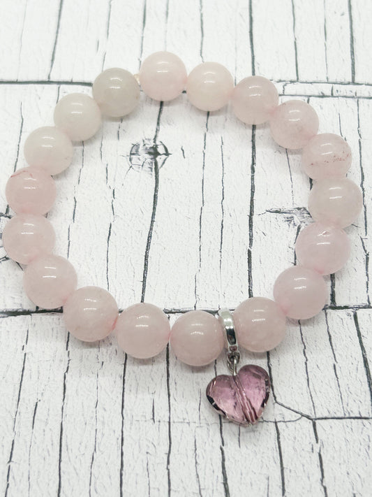 Rose quartz bracelet with Be-charmed charm - Eve & Flamingo