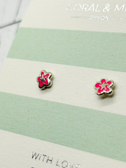 Bubble flower studs with bright pink enamel