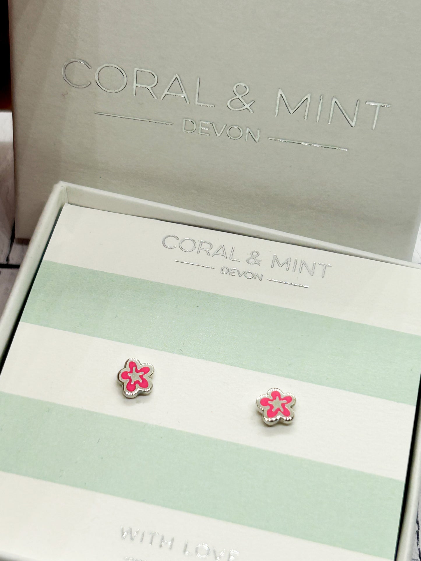 Bubble flower studs with bright pink enamel