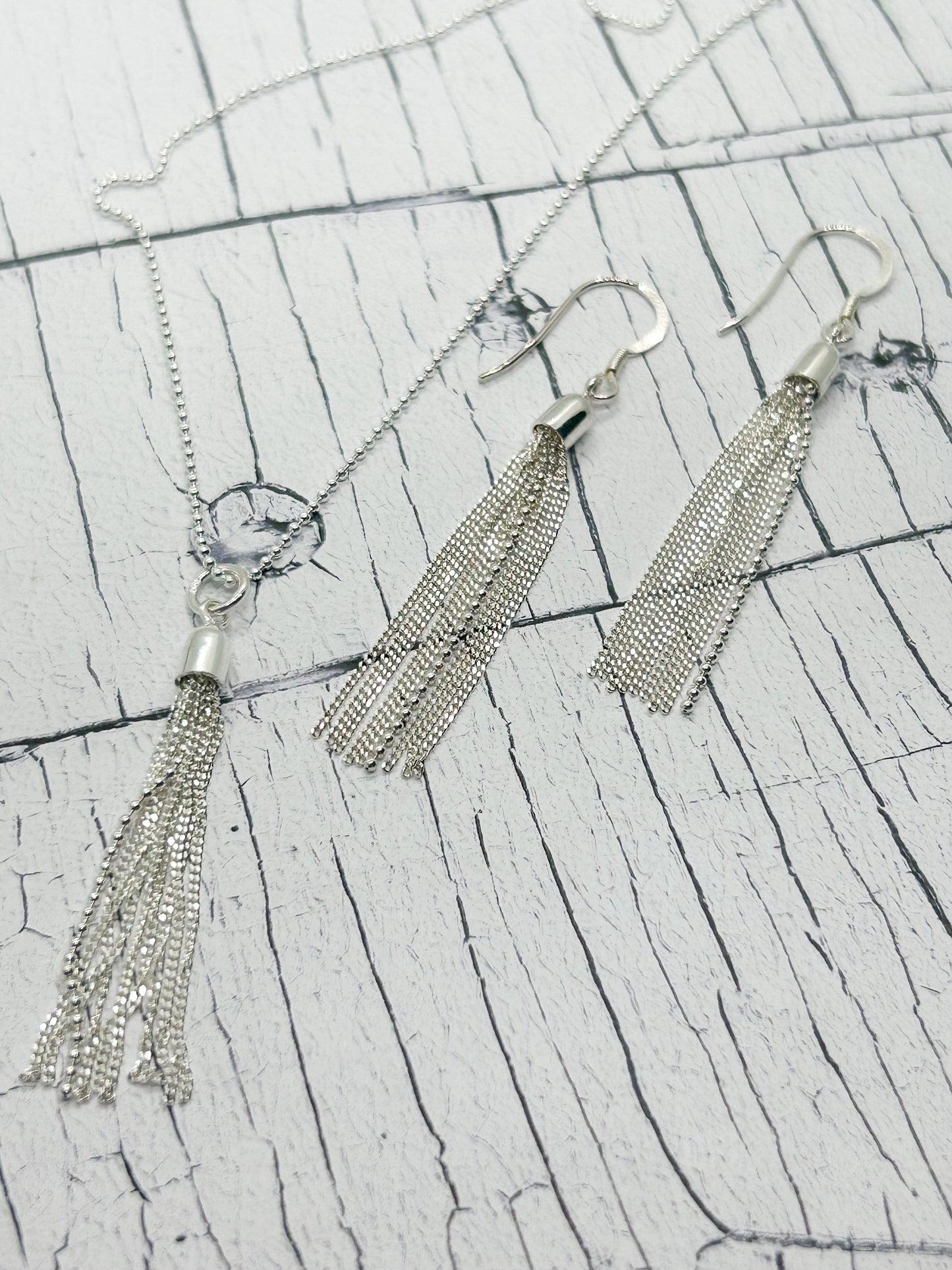 Sterling silver tassel earrings and pendant