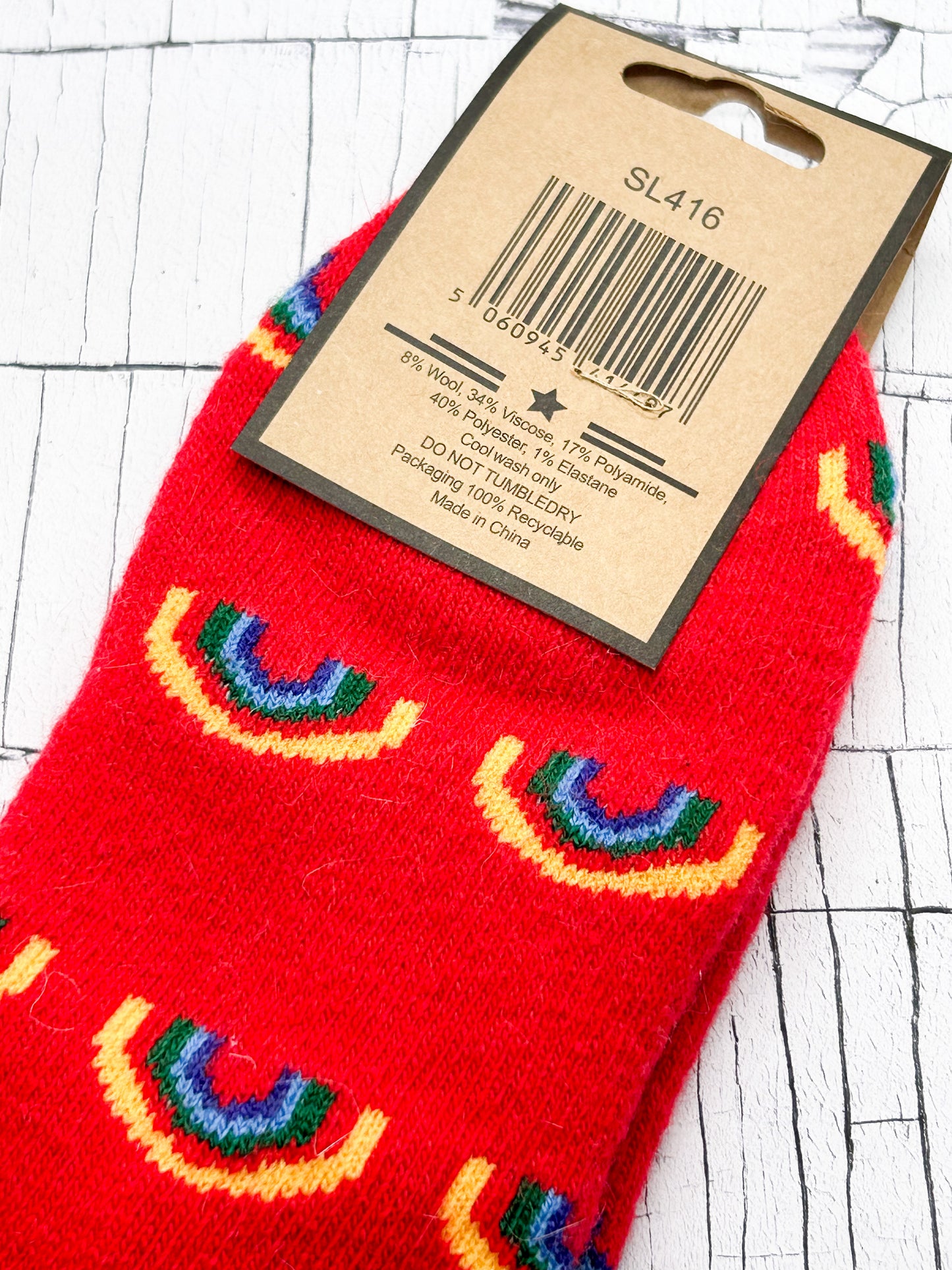 Radiant Rainbow Super Cosy Cuff Socks - Red