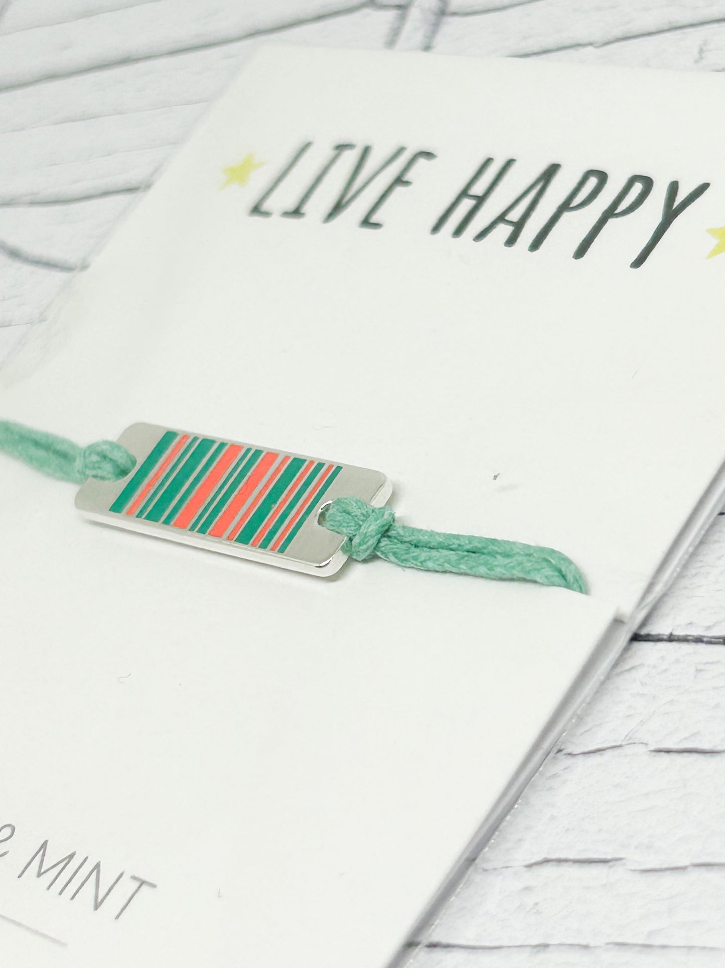 'Live Happy!' Mint and Coral String Bracelet.