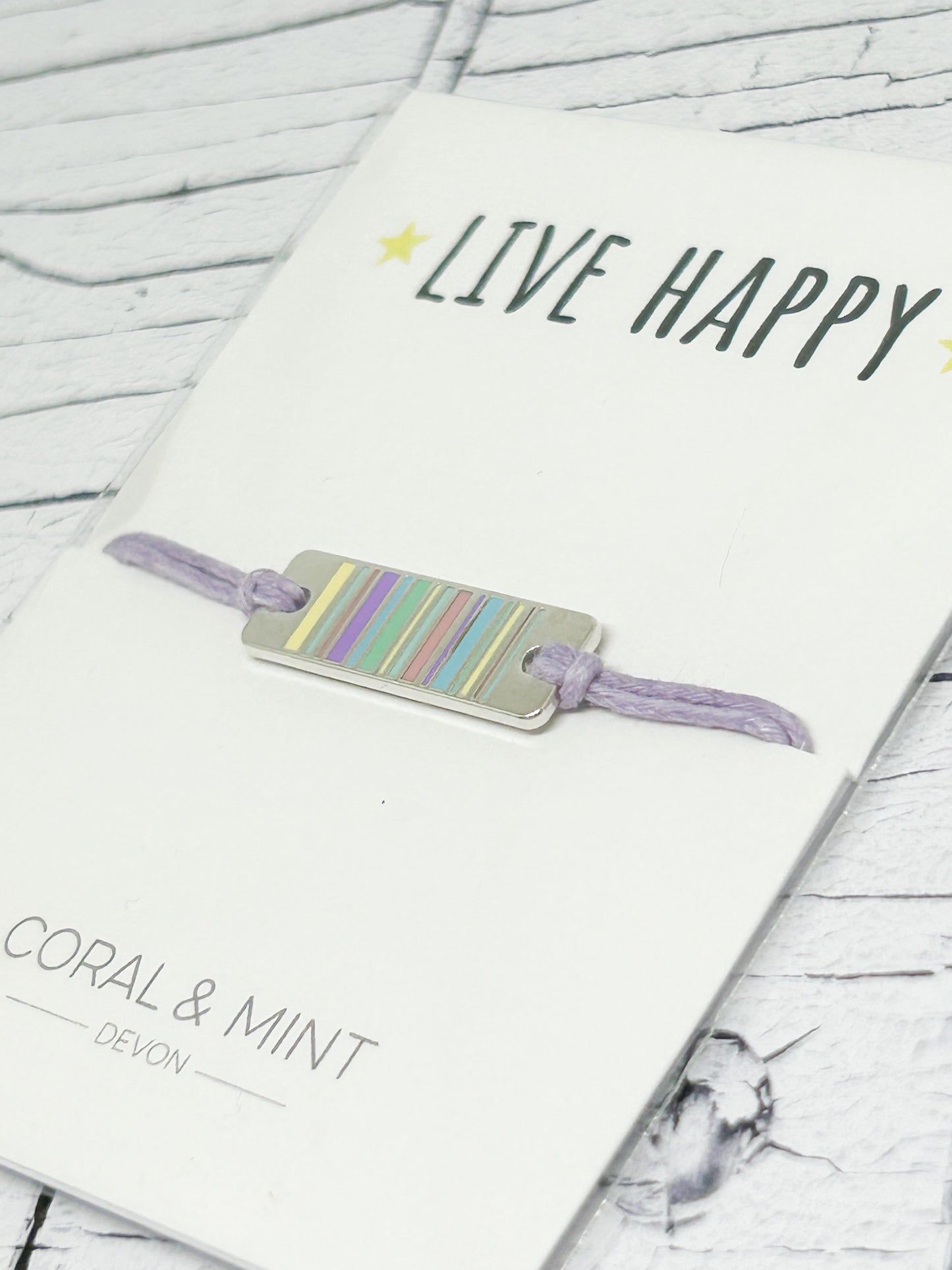 'Live Happy!' Pastel String Bracelet.