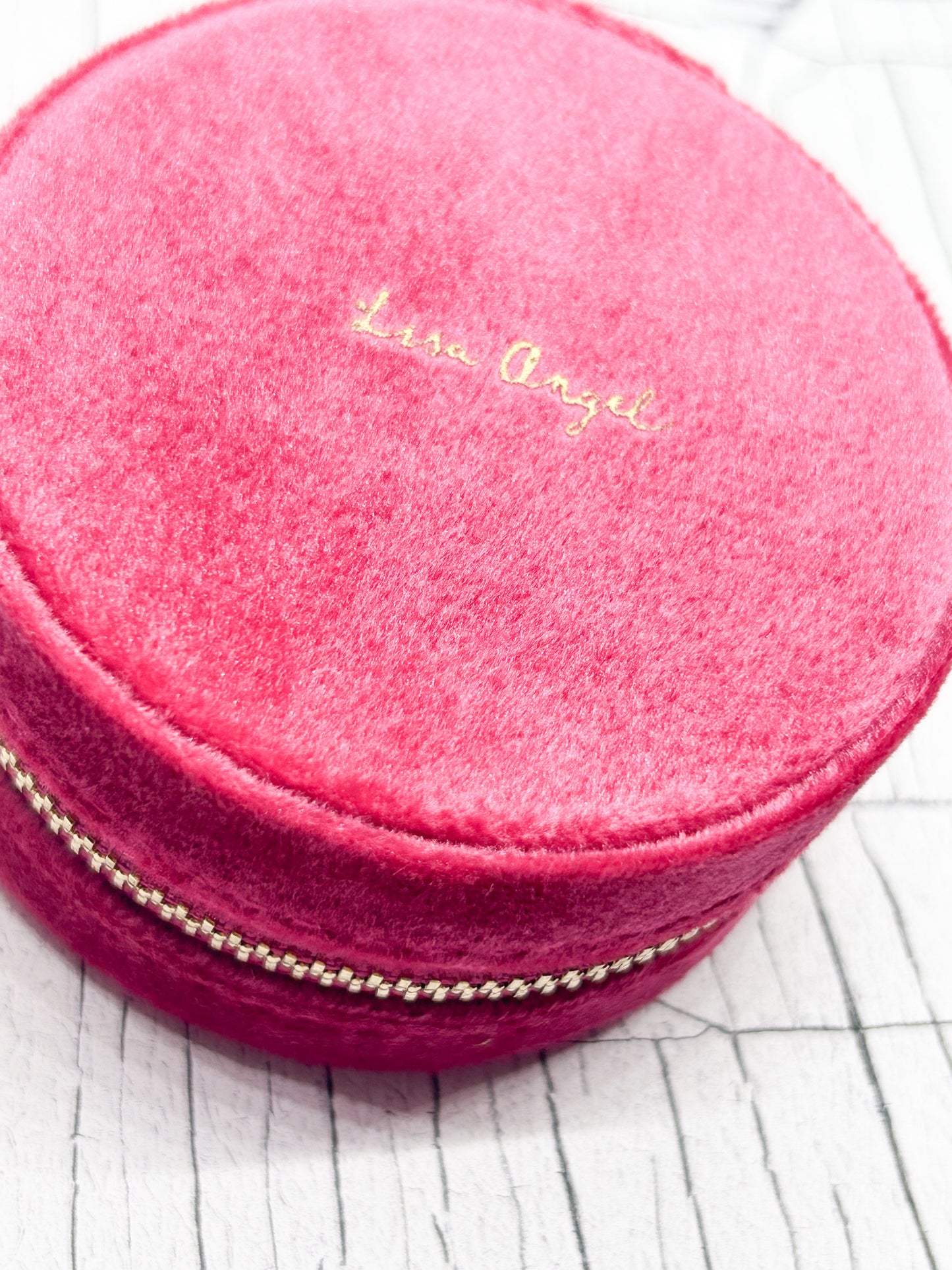 Quilted Velvet Mini Round Travel Jewellery Case in Pink