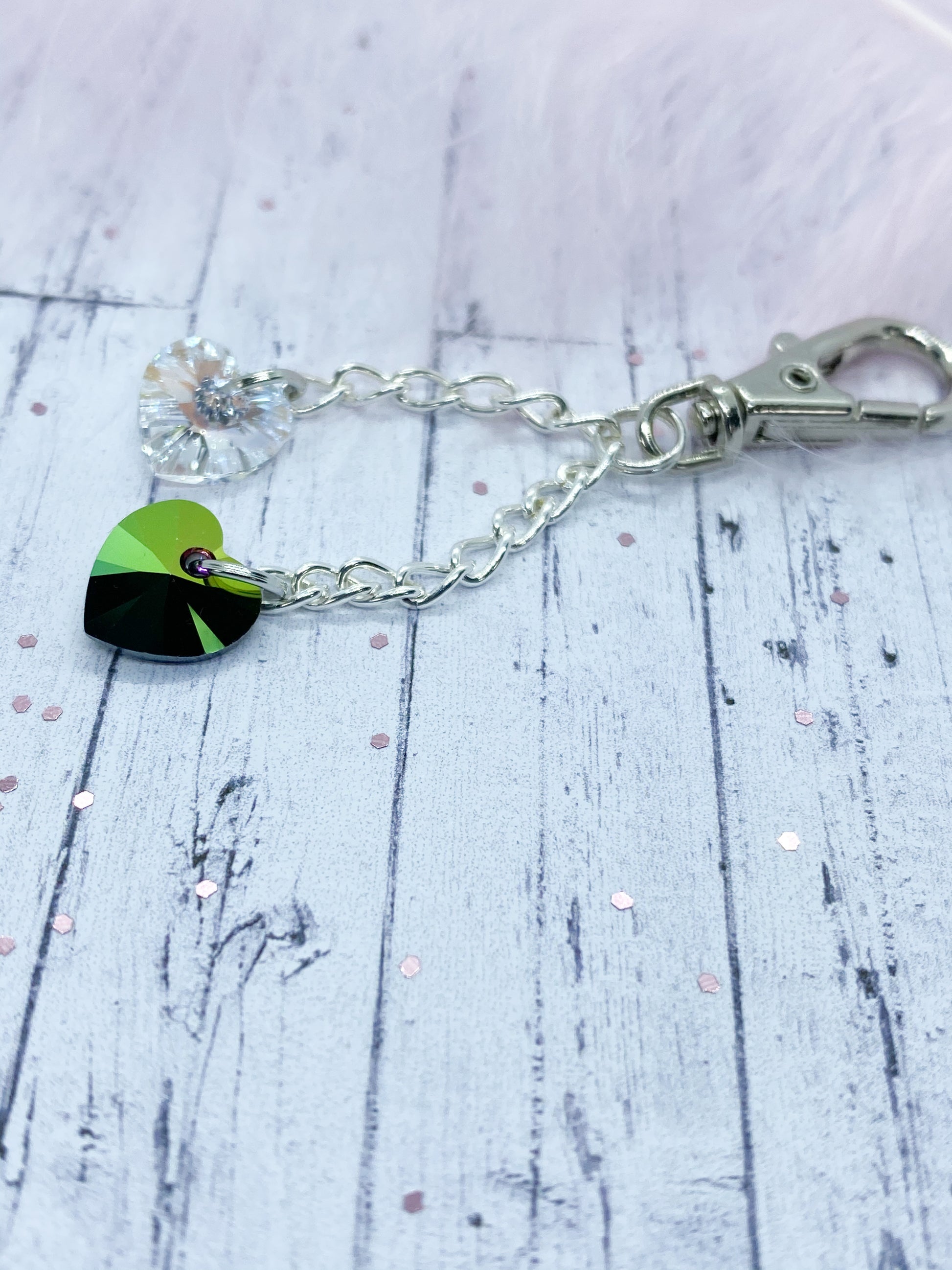 Green and Ab crystal keyring - Eve and Flamingo
