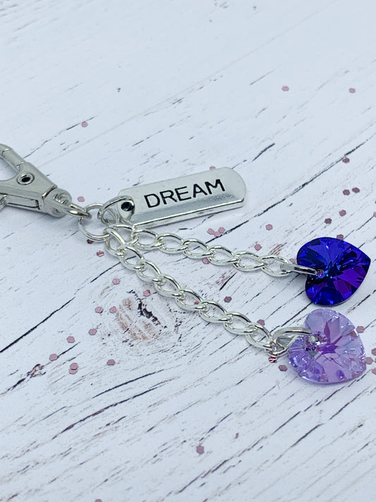 Swarovski Heart Crystal key ring with Dream tag - Violet - Eve & Flamingo