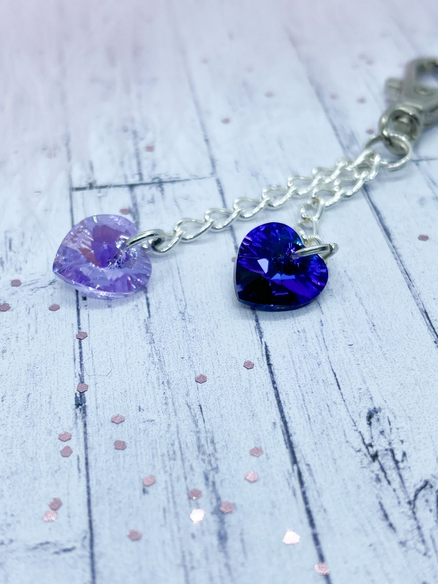 Blue and Violet crystal keyring - Eve and Flamingo