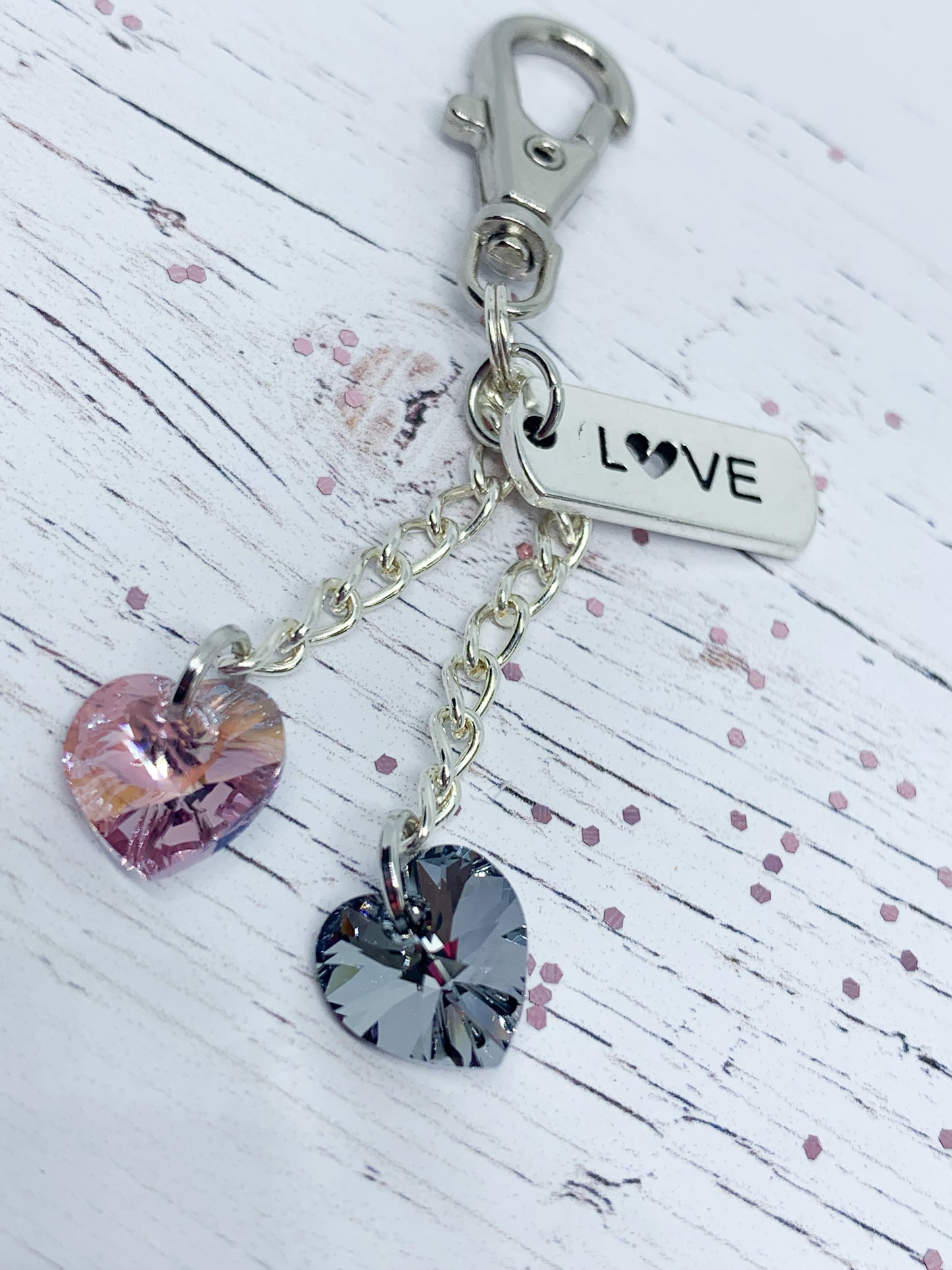 Swarovski Duo Crystal key ring with Love tag - Amethyst Shimmer - Eve & Flamingo