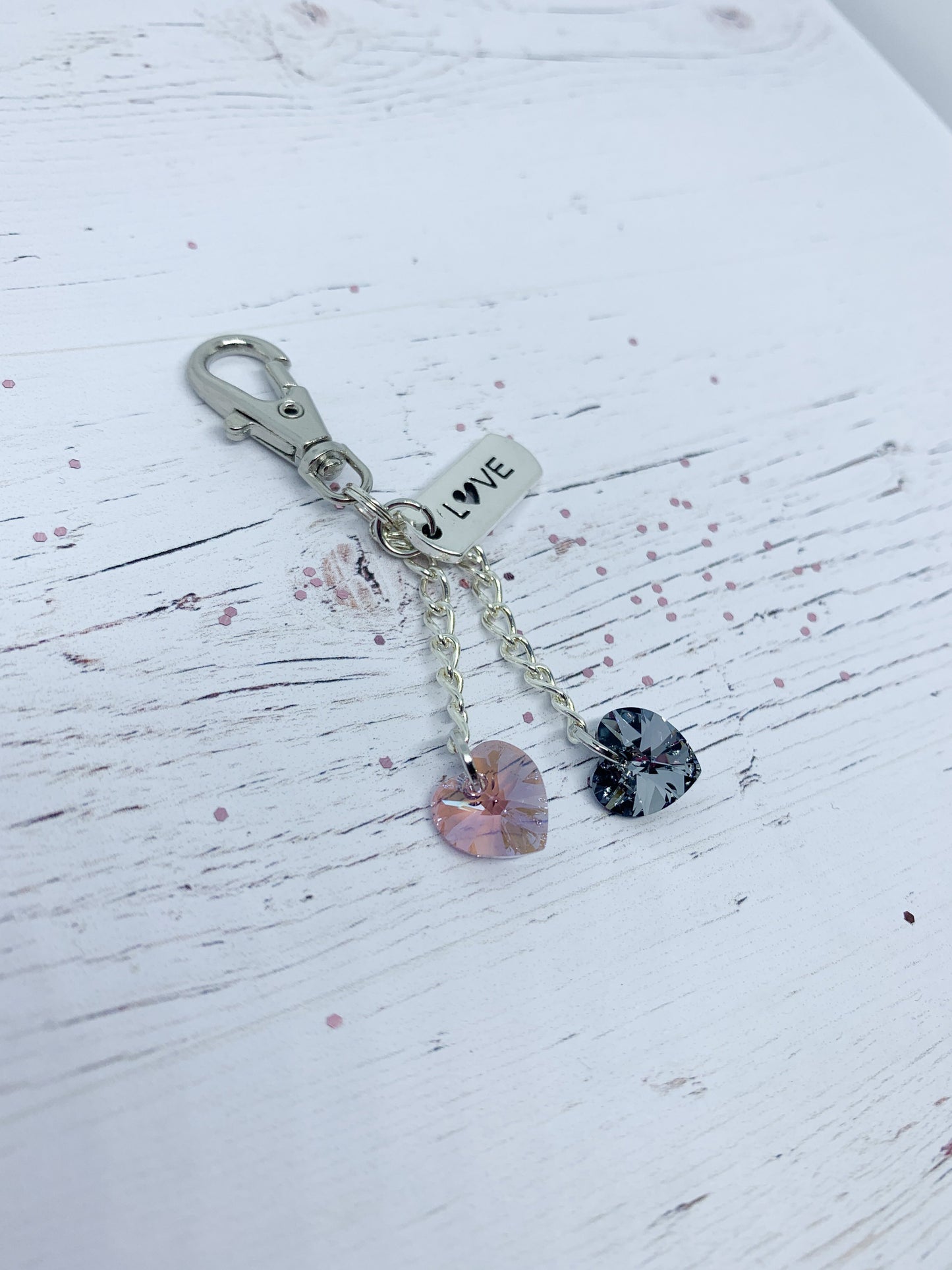 Swarovski Duo Crystal key ring with Love tag - Amethyst Shimmer - Eve & Flamingo