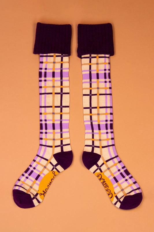 Purple Check Boot Socks